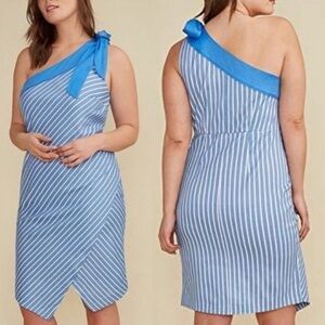 GLAMOUR X LANE BRYANT STRIPED ONE SHOULDER BOW ASYMMETRIC DRESS